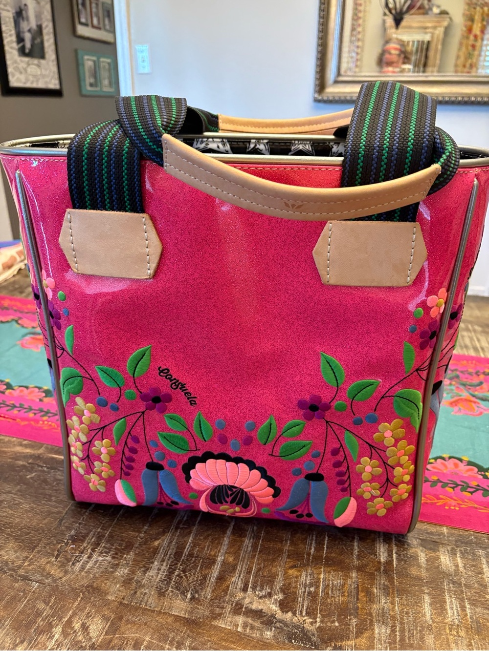 Consuela Ivy Classic Tote in Pink Floral Embroidered